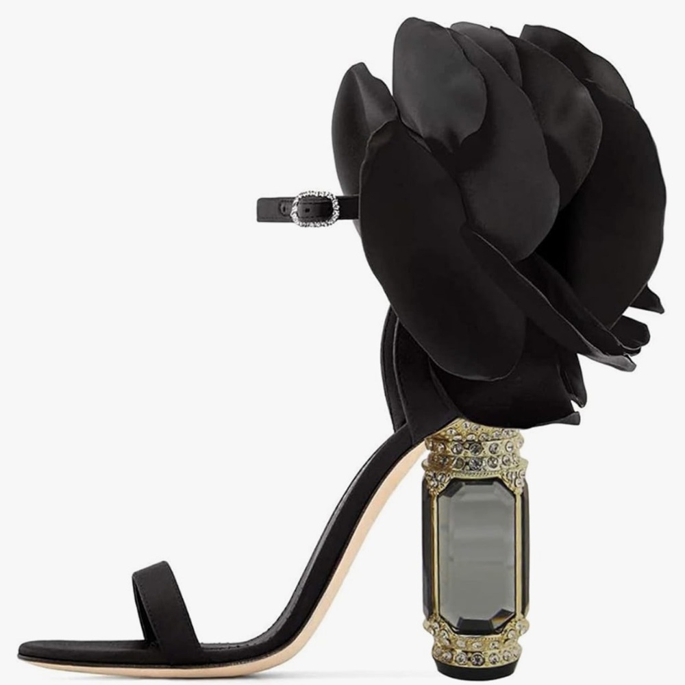Flower Crystal heel sandals
